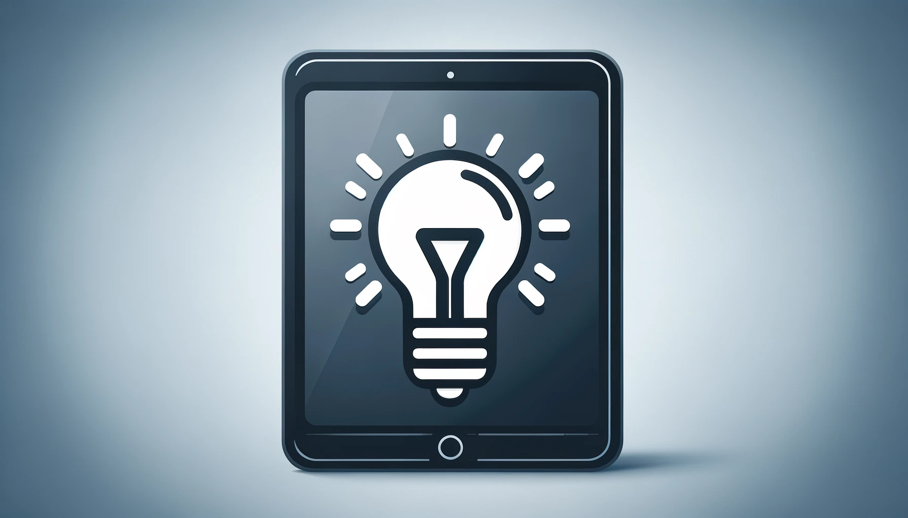 A stylized light bulb over a digital tablet, symbolizing innovative AI mobile app development